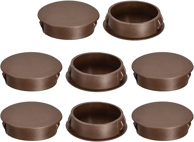 uxcell 8Pcs 35mm(1-3/8") Nylon Hole Plugs, Flush Type Panel Round Snap in Fastener Knockout Locking Plugs for Furniture Insert End Caps Panels, Brown