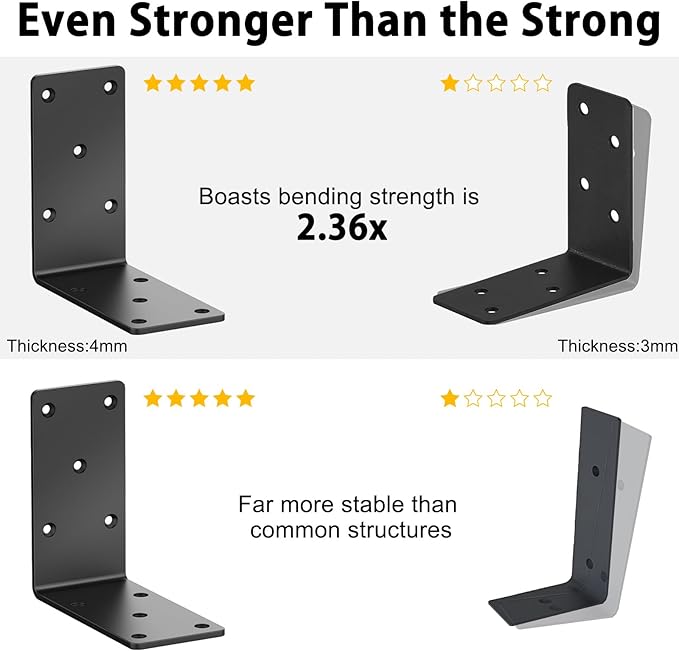 5 x 5 x2.5 Heavy-Duty Shelf Brackets, L-Shaped Metal Support Bracket for Post Wood 90 Degree Corner Bracket for Floating Shelf, Countertop Support Brackets (Black 8 Pack)