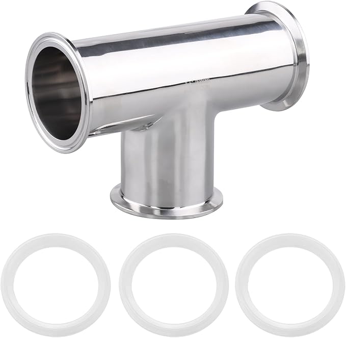 DERNORD Clamp Tee 3 Way Stainless Steel 304 with 3 Silicone Gaskets Fits 2-1/2" Tri Clamp, 63.5mm Pipe OD Sanitary Fittings (2.5 inch)