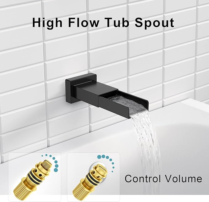 SR SUN RISE 12 Inches Bathtub Shower Faucet Set All Metal Shower System with Tub Spout 1.8GPM Square Shower Head and Handheld Sprayer Shower Fixtures, Modern Valve and Trim Kit, Matte Black