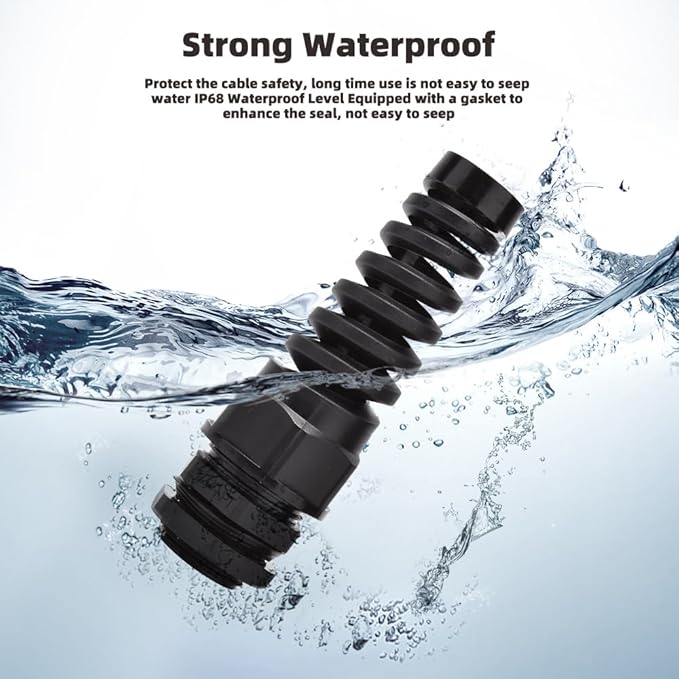 Strain Relief Cord Connector, CGELE 5 Pack NPT 3/4" Waterproof Cable Gland Cord Grip Spiral Adjustable Connector Strain Relief Cord Connectors Joints Nylon with Gaskets