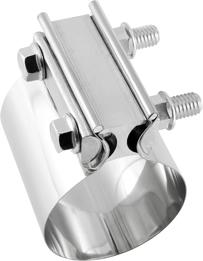 4 Pack 2.5 Inches Butt Joint Exhaust Clamp Sleeve, Stainless Steel Butt Joint Exhaust Seal Band Clamp Exhaust Coupler for 2.5-Inch OD Exhaust Pipes, Mufflers Connection
