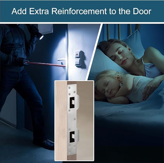 Door Latch Plates Double Holes, Security Door Strike Plates for Exterior Interior Door, Reinforcement Striker Plates for Door Knob and Deadbolt, Heavy Duty (2, Satin Nickel)