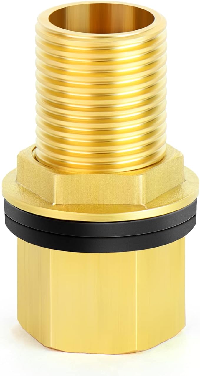 GASHER 2PCS Brass 1/2" Female 1/2" Male Bulkhead Tank Connector Adapter Fitting with Rubber Ring