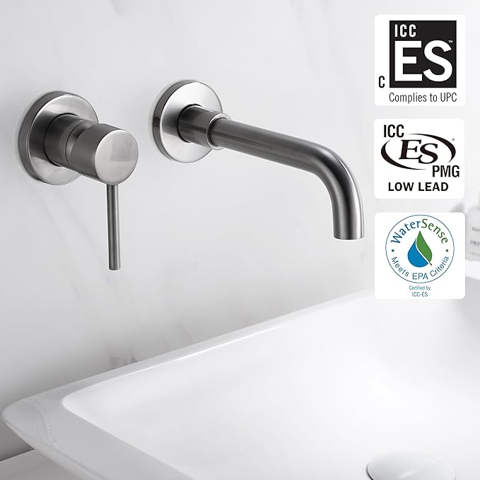 sumerain Wall Mounted Brushed Nickel Bathroom Sink Faucet Lavatory Faucet Left-Handed Design