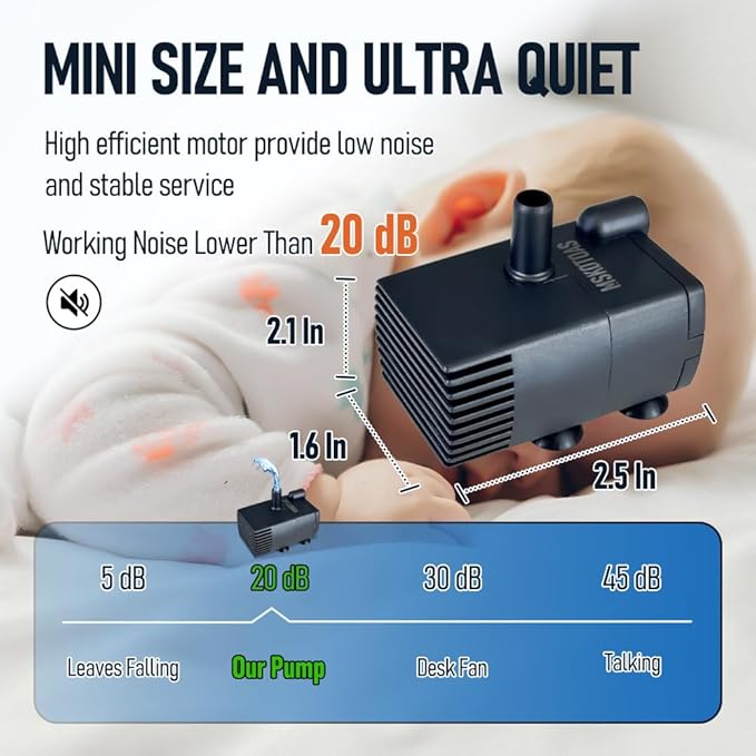 Automatic Small Sump Pump with Water Sensor, 8 FT Lift 74 GPH with 6 FT Tubing, 115/230V Mini HVAC Condensate Removal Pump with Float Switch for Dehumidifier, Air Conditioner, Hydroponic, Auto On Off