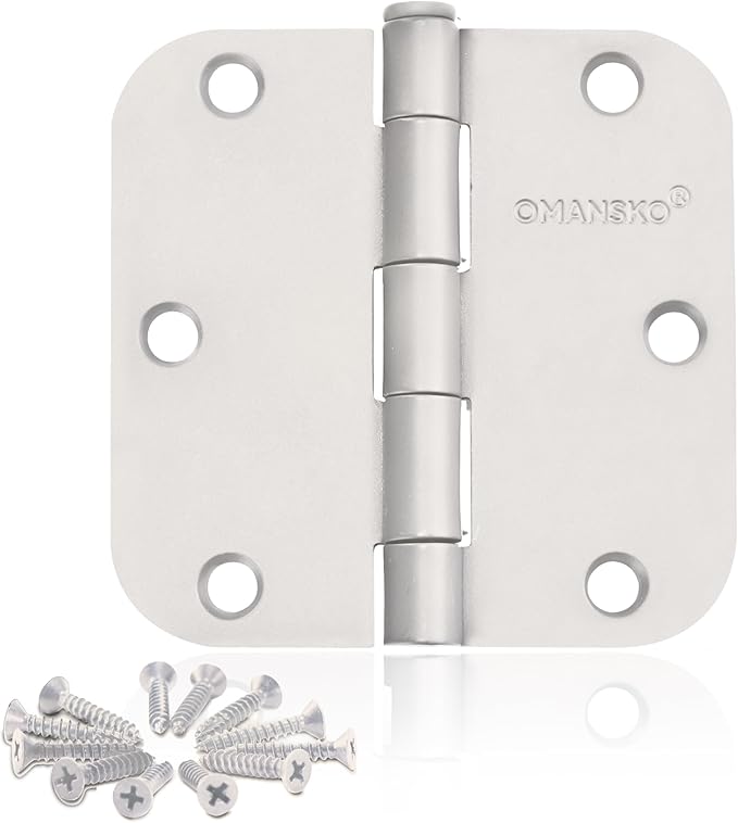 18 Pack Door Hinges, 3.5 x 3.5 Inch White Hinges for Wood 5/8'' Radius Corners Interior Door Hinges, 3 1/2 Inch Hinges for Residential Doors