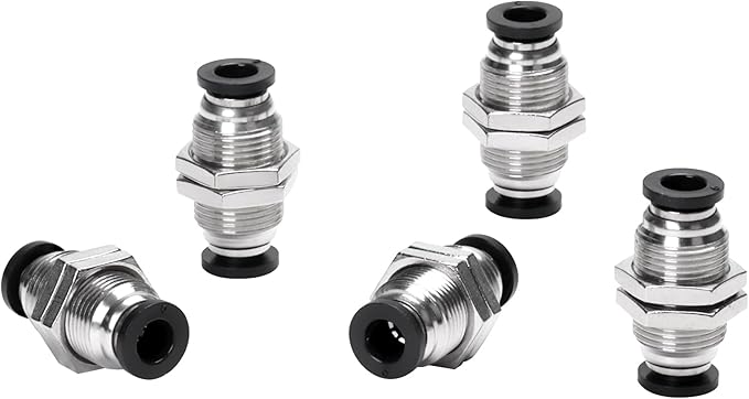 Bulkhead Union Push to Connect Tube Fitting 6mm Tube OD Double Threaded (5 Packs)