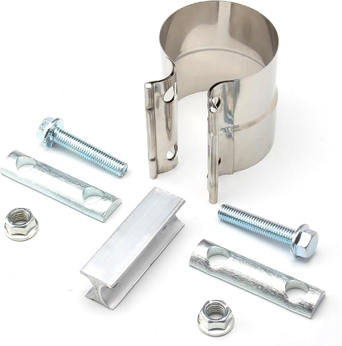 2.5 Inch Butt Joint Exhaust Band Clamp - Stainless Steel T304 Sleeve Coupler with Leak-Proof Design, No-Welding Installation for Cars, Trucks, and Motorcycles