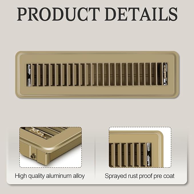 1 PCS Floor Vents Floor Registers 2x12 inch, Heavy Duty Metal Heat Air Vent Covers 2 X 12 with Rust Proof Finish for Home Office Wall Floor Registers Grilles & Vents (1, Brown, 2x12 Inches)