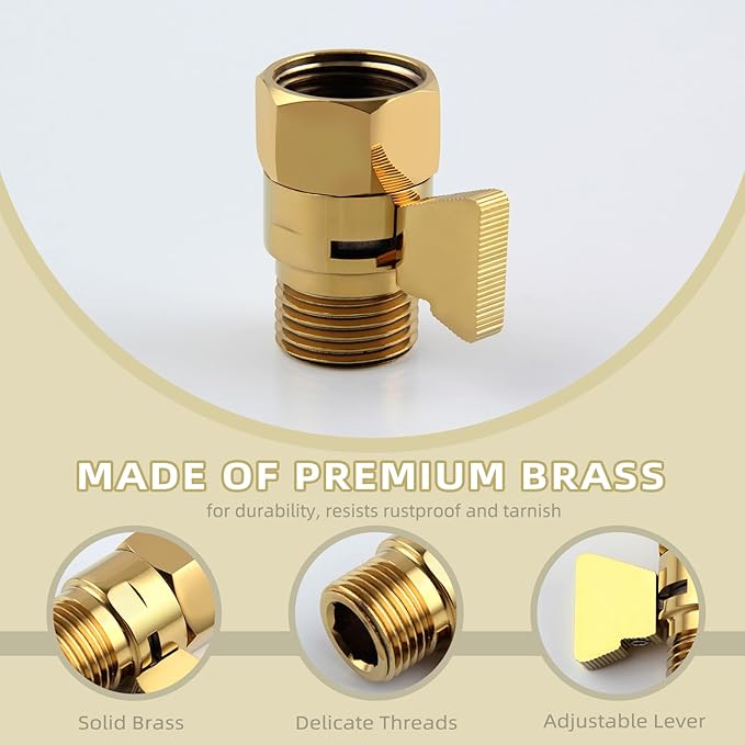 Angle Simple Shower Flow Control Valve, Brass Water Shut Off Valve for Handheld Shower Hose, Flow Restrictor, Gold