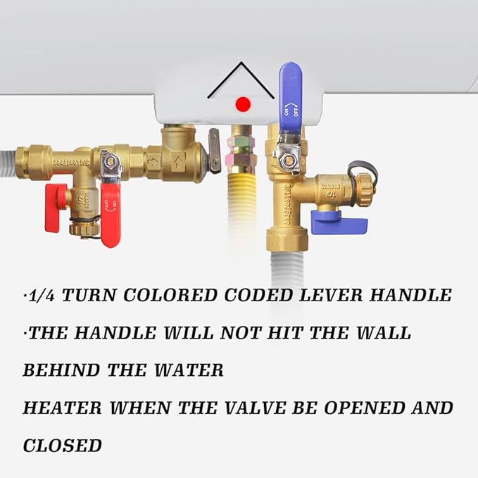 Hourleey 3/4 Inch IPS Isolator Tankless Water Heater Service Valve Kit, with Pressure Relief Valve, Clean Brass