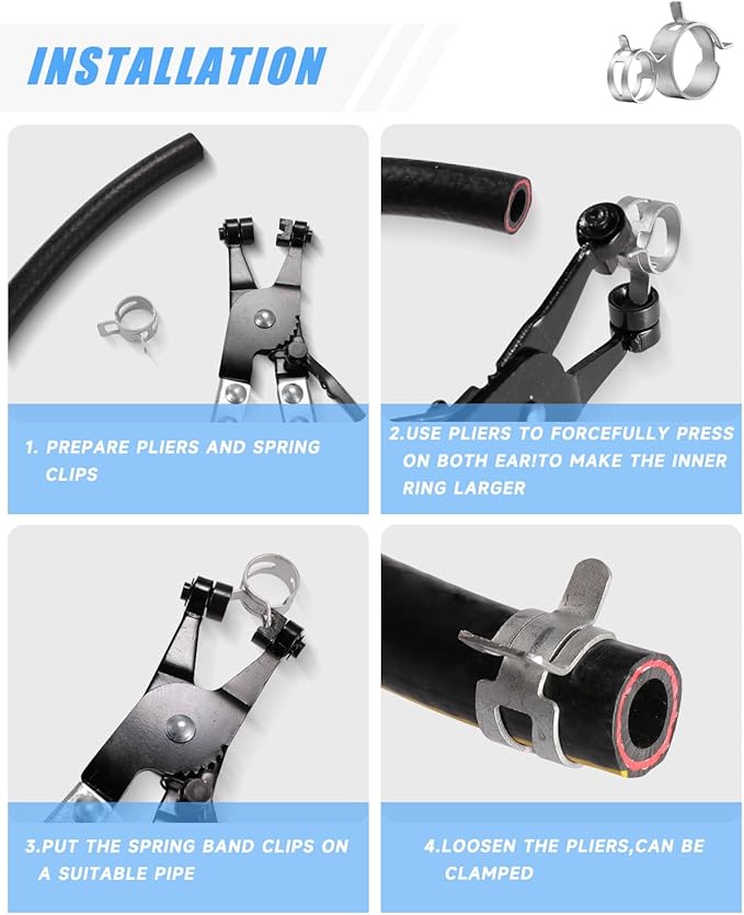 180Pcs 5/16" to 1-1/2"(7-38mm) All Size Spring Band Hose Clamps Assortment Kit with Swivel Flat Hose Clamp Plier, SEKSUALA Constant Tension Steel Clamps for Fuel Lines, Silicone,Vacuum Hoses (Grey?