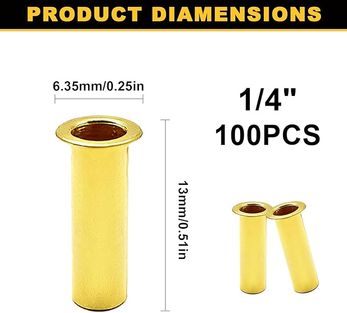 Siptenk 100PCS Brass Compression Tube Inserts for OD 1/4", Insert Tube Support Compression Sleeve Fitting, Sleeve Ferrules for Oil Water Air Pipe