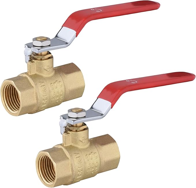 1/2" Heavy Duty Full Port Brass Ball Valve,600 WOG FNPT FIP Threaded Valve for Compressed Air, Water, Plumbing or Oil(2 Pack,Red Handle)(VALVE034-2Pack)