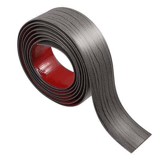 8Ft Floor Transition Strip, 2 in Wide Self Adhesive Vinyl Threshold Strip for Joining Floor Gaps Wood Grain Design Tap (Walnut Dark Gray)