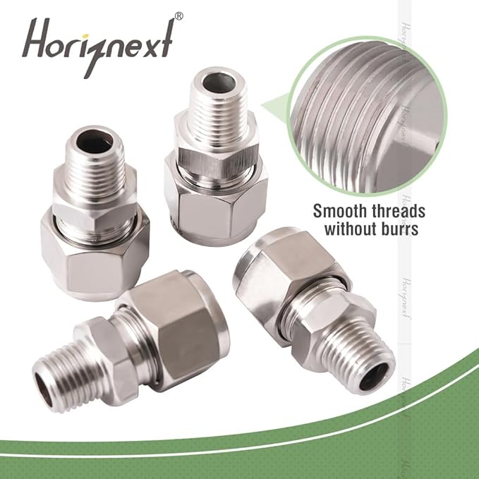 Stainless Steel 304 Compression Fitting to connect 1/4 inch OD tube x 1/8 NPT Male thread Coupler, for brass copper stainless steel tubing (2 pcs)