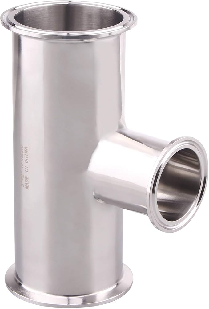 DERNORD Reducing Clamp Tee 3 Way Stainless Steel 304 Sanitary Fitting (3 inch x 3 inch x 2 inch)