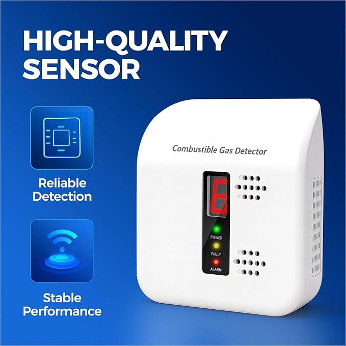 Gas Leak Detector for Natural Gas, Propane, Methane, Butane & LPG – Plug-in Digital Alarm with Real-Time Concentration Display – Ideal for Kitchen, Home, Apartment & RV Safety