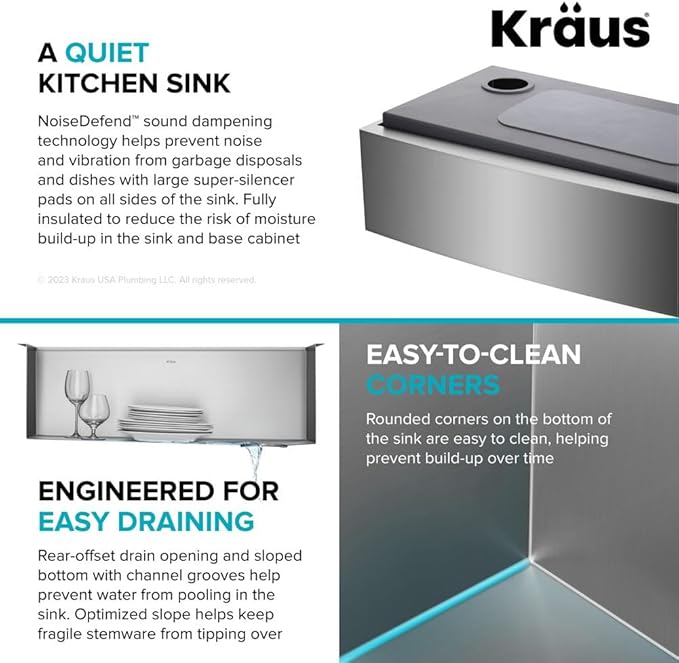 Kraus Kore 33-Inch Farmhouse Workstation with In Sink Dish Drying Rack, Stainless Steel Kitchen Sink, KWF410-33