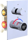 Shower Mixing Valve with Trim Kit, 3 Way Shower Diverter Digital Brass Valve Body Temperature Display Mixer for Shower Faucets, Chrome