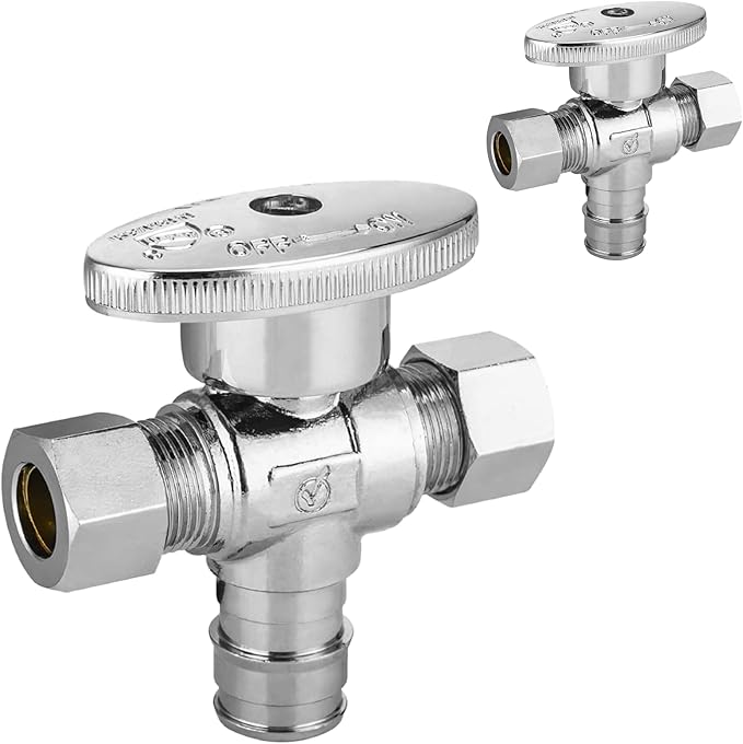 100-PCs HeSun Dual Compression Outlet Angle Stop Valve, 1/2" PEX-A Expansion x 3/8" OD Comp x 3/8" OD Comp, 1/4-Turn Shut Off Valve for Bathroom, ASTM F1960(VALVE128-100)