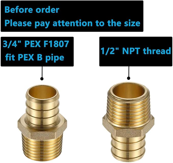 (10 Pack) Lidertik 3/4 PEX to 1/2 NPT Male Fittings Adapter, 3/4" PEX F1807 to 1/2" NPT Male Threaded Adapter Brass