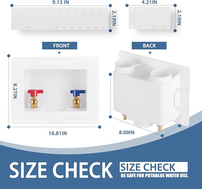 Premium Washing Machine Outlet Box with Center Drain, 1/2-Inch Pex Crimp x 3/4-Inch MHT Connection, Laundry Washer Valve Outlet Box with Clear Text Instructions