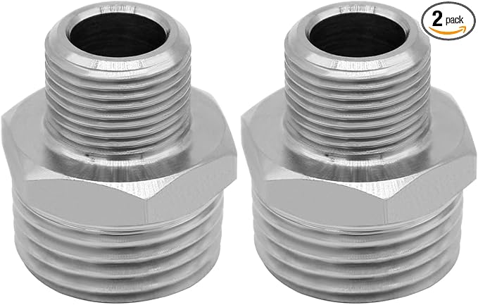 Beduan Stainless RV Faucet Adapter 1/2 NPT Male to 3/8 Comp. Male Faucet Supply Line Compression Fittings Adapter for RV Kitchen Plumbing Water Hose Pipe Connector (Pack of 2)