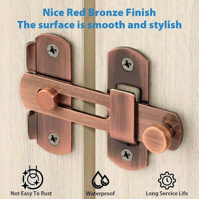 Alise 4 inch Flip Latch Gate Latches,Safety Door Lock for Barn Wood Fence Sliding French Doors,Heavy Duty SUS304 Stainless Steel Gate Hardware Red Bronze MS9500-R