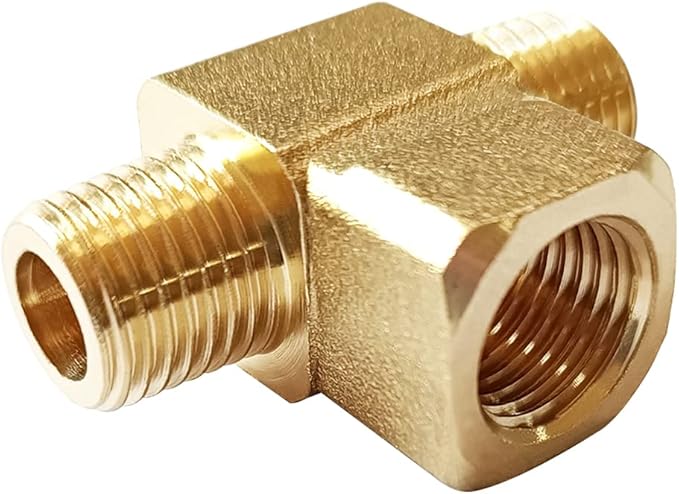 2PCS Brass Tee Pipe Fitting 1/4" NPT Male x 1/4" NPT Female x 1/4" NPT Male for Water/Oil/Gas