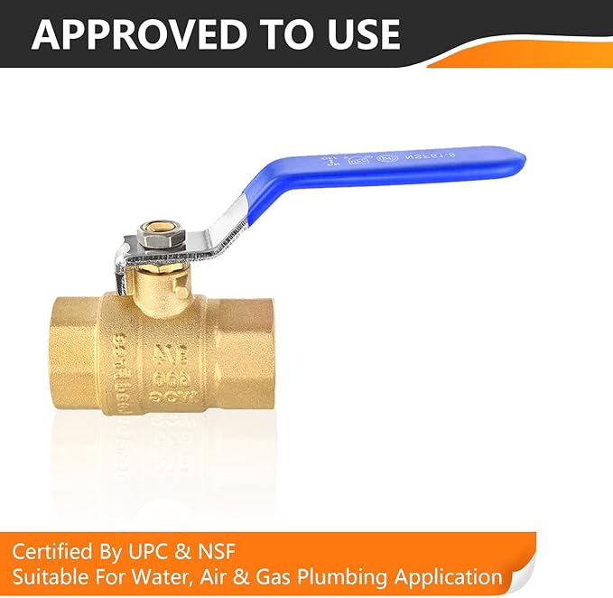 2-Pack HeSun 1/2 Inch FIP Threaded Ball Valve, Brass Full Port Shut-off Valve,1/2" Female NPT x 1/2" Female NPT, 600 WOG (Water, Oil and Gas),Blue(VALVE344-2)