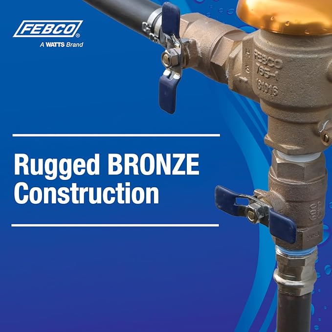 Febco 765 Series 3/4" Bronze Pressure Vacuum Breaker Backflow Preventer, Quarter Turn Shutoff, NPT Connections, Freeze Sensor with SentryPlus Alert Technology, Industrial Plants, Irrigation System