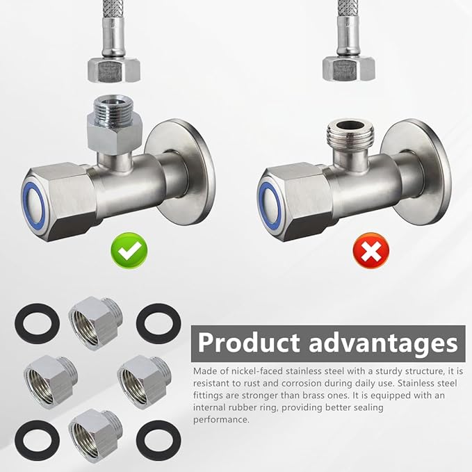 Heavy-Duty Stainless Steel Pipe Adapter 4-Pack, 1/2" Female to 3/8" Male