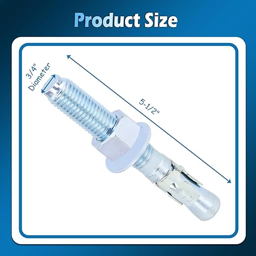 Wedge Anchor Bolts 3/4" x 5-1/2" Heavy Duty Expansion Screw for Concrete (16 Pcs)