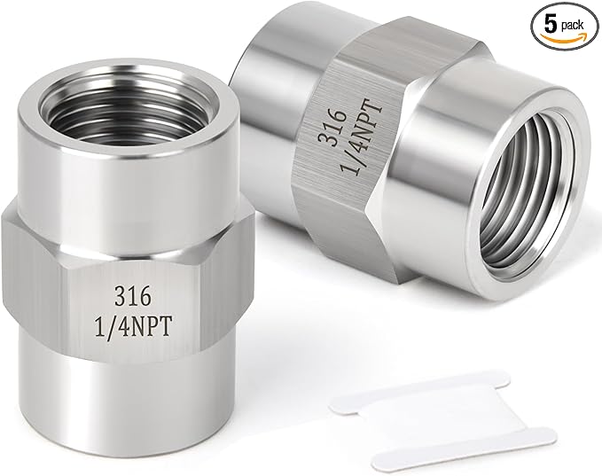TAISHER 5PCS Forging of 316L Stainless Steel Pipe Fitting, Coupling, 1/4" NPT Female x 1/4" NPT Female, Pipe Adapter Fitting