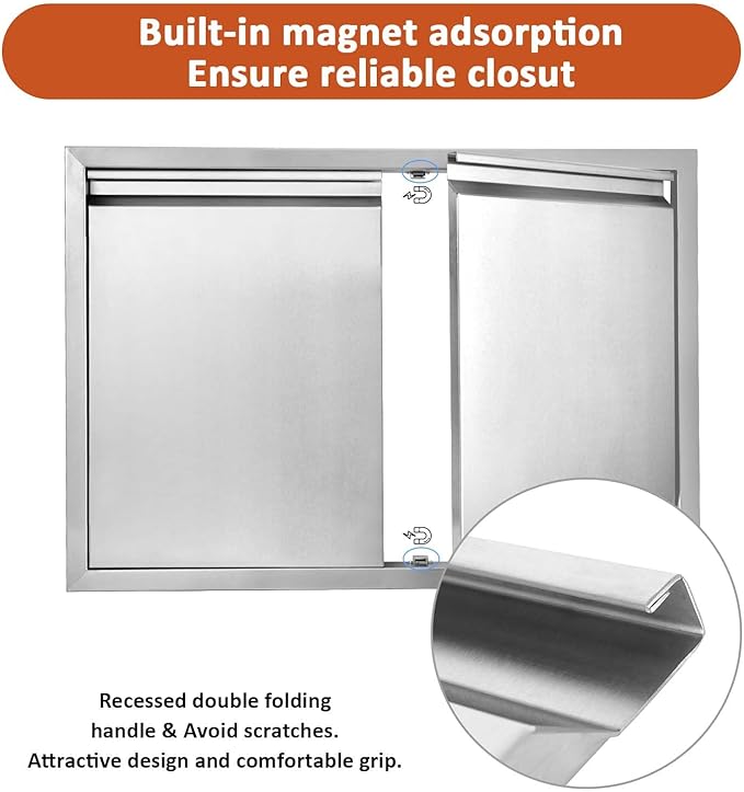 JIE JIN BBQ Access Door 24" W X 24" H Outdoor Kitchen Doors Double Doors Thickened 304 Stainless Steel Outdoor Kitchen Accessories Door for Indoor/Outdoor Kitchen Outdoor Cabinet BBQ Island