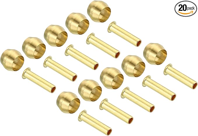 Patikil 4mm Tube OD Brass Compression Sleeves and Ferrules, 20 Pack Brass Compression Insert Fitting Assortment Kit for Air, Water, Gas Pipe