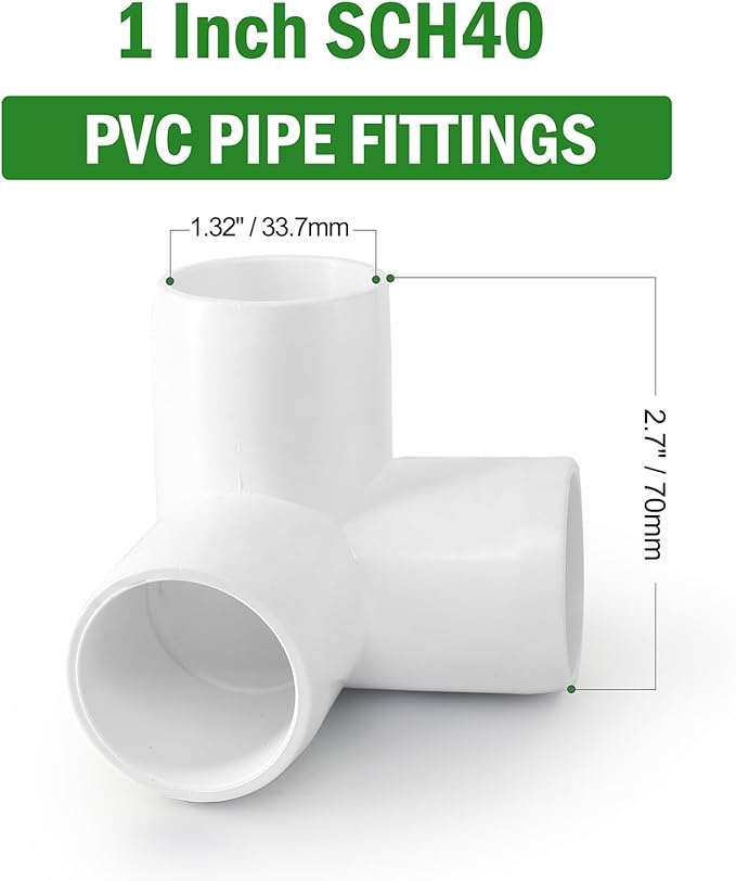 3 Way PVC Pipe Fittings 1 Inch, Zernmiarder White PVC Elbow Corner Side Outlet Tee Fitting, SCH40 Furniture Grade Pipe Connectors - Fits 1" Polyvinyl Chloride Pipes, 12 Pieces
