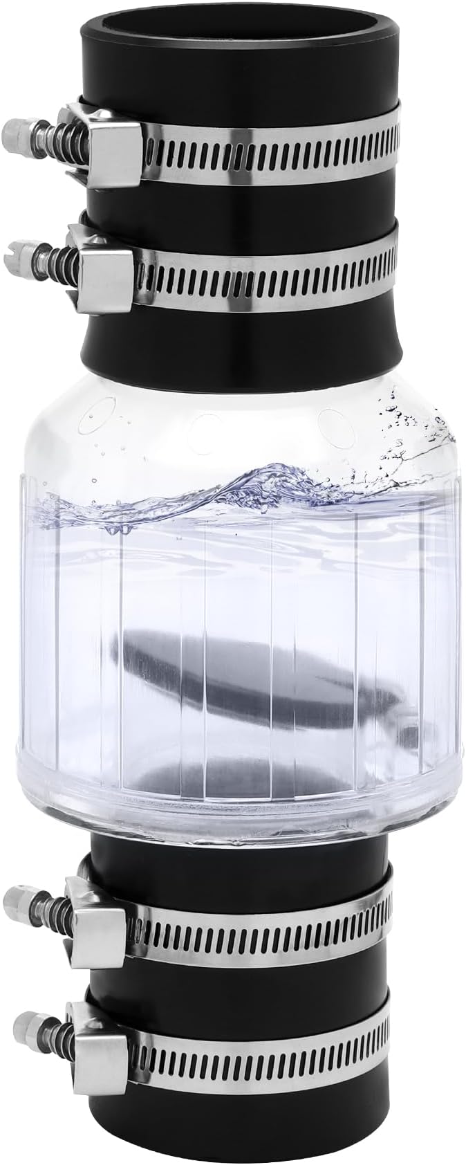 2 Inch Silent PVC Check Valve, Quiet Clear Sump Pump Check Valve With Stainless Clamps Fits 7-1/4" Gap in 2” Schedule 40 Pipe,With Spring Loaded Flapper Leak-proof Sewage