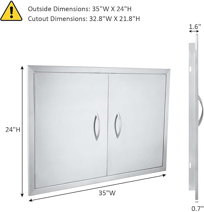 JIE JIN 35" W X 24" H Outdoor Kitchen Doors Double Doors Thickened 304 Brushed Stainless Steel BBQ Access Door BBQ Island Doors Outdoor Kitchen Accessories Door for Outdoor Kitchen BBQ Island