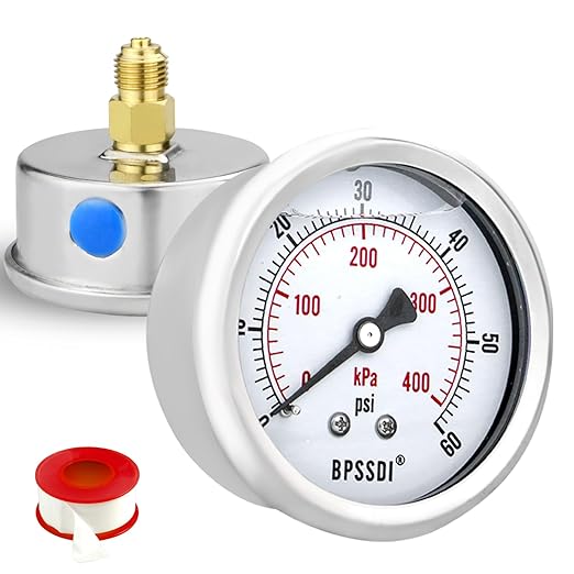 0-60 Psi Glycerin Liquid Filled Low Pressure Gauge, 2.5" Dial Size, 1/4" NPT Back Mount, 304 Stainless Steel Case, for Water Pipe, HVAC, Water Oil Air Pressure Test