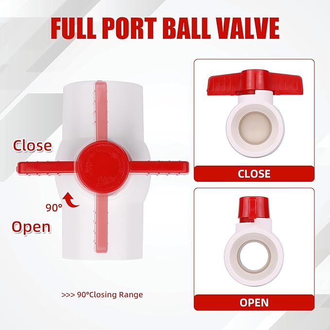 YADIAN 6 Pack 1-1/2'' PVC Ball Valve Water Pipe Valve T Handle Shut-Off Valve 1-1/2inch Slip/Socket for Water Project, Swiming Pool, Sewage Pump, Sprinkler Lines, Outdoor Plumbing & Irrigation System