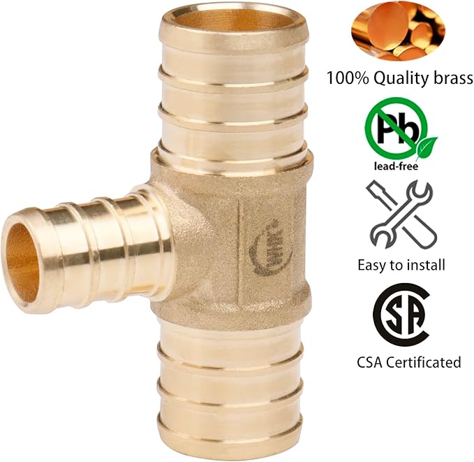 WHK 12 PACK 3/4" X 3/4" X 1/2" PEX Reducing Tee Crimp fittings to apply for Pex B (Lead-Free Brass)