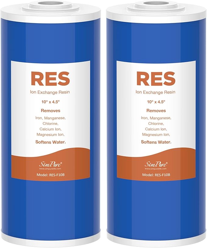 SimPure Whole House Water Filter Cartridges 10" x 4.5" Cation Exchange Resin Water Softening Filter, for DB10P, DB10C, 2 Pack