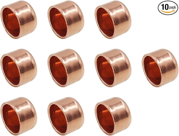 Copper Pipe Cap,TTZEZE Copper End Cap,Certified Safe Pressure Copper Cap Plug,Solid Sweat Solder Connection,Pure Copper Plumbing Cap for Plumbing HVAC Air Conditioner 9.52mm/0.37'' 10PCS