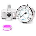MEANLIN MEASURE 0~15Psi Liquid Filled Pressure Gauge Stainless Steel with 316 Stainless Steel Joint 1/4" NPT 2.5" FACE DIAL for Water Oil Air Well Pump Tank Tire Pressure Test Center Back Mount
