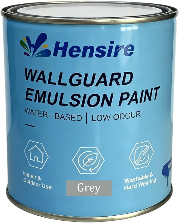 Hensire Wallguard Masonry Paint - Waterproof Water-Based Exterior Paint for Concrete & Brick, Low Odor Durable Matt Finish for Stone, Pebbledash & Ironwork Surfaces (Light Grey, 85Fl oz/2.5L)