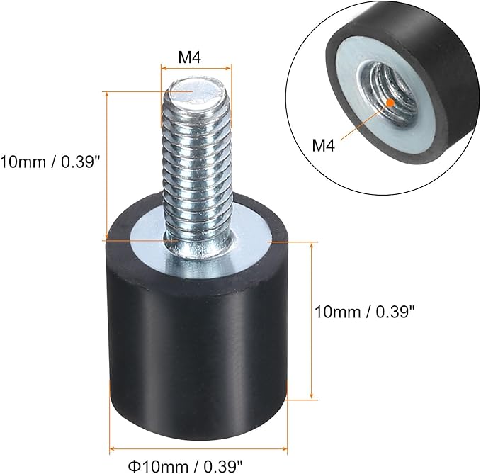 uxcell 6pcs M4x10mm Rubber Isolator Mounts with Studs 10x10mm Male Female Vibration Shock Absorber Zinc Plated Cylindrical Thread Mounts Anti Vibration Isolators with 6pcs M4 Lock Nuts