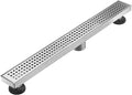 Linear Shower Floor Drain, Brushed Nickel 30 Inch 304 Stainless Steel Bathroom Drains Kit, Long Rectangular Shower Trench Drain with Square Pattern Drain Cover & Hair Catcher